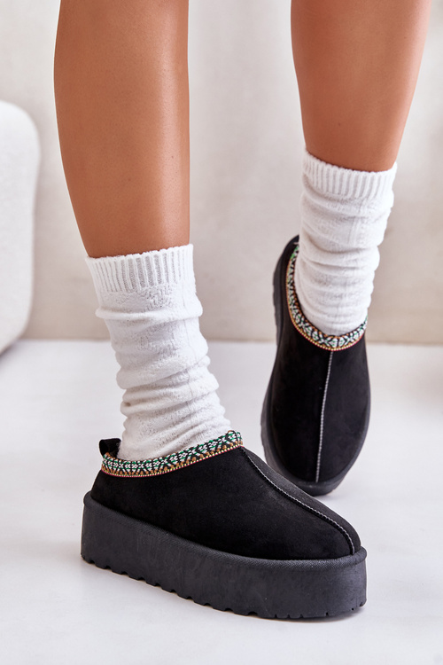 Women's Platform Slippers With Embroidery Black Neroma