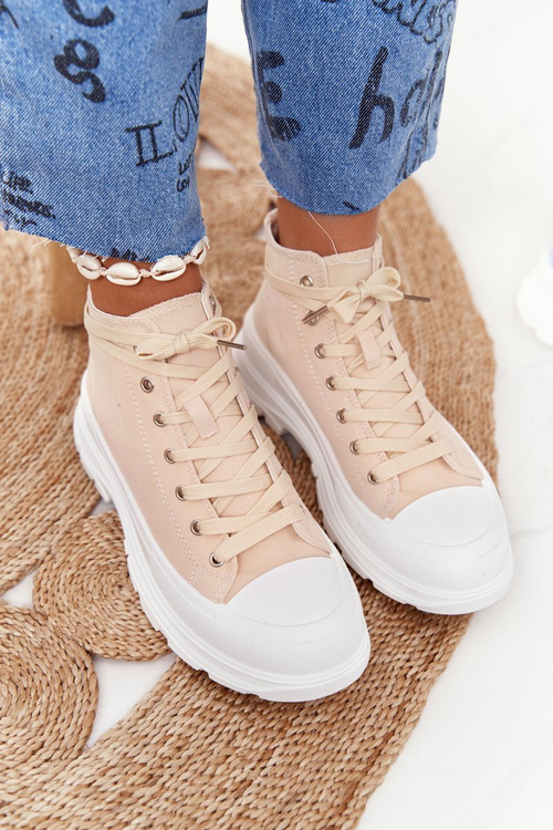 Women's High Sneakers On A Chunky Sole Beige-White Trissy