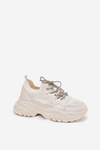 Women's Platform Sneakers with Decorative Lacing Beige Evalianne