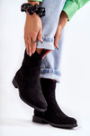 Women's Suede Flat Heel Boots Black Fiorenz