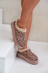 Women's Platform Snow Boots Insulated With Fur Leopard Brown Straps
