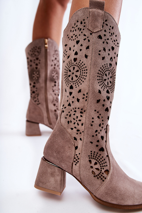 Suede Openwork Boots Lewski Shoes 3171 Cappucino