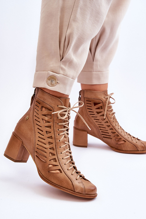 Leather Openwork Boots Maciejka 05508-10 Dark beige