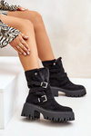 Women's Ankle Boots On Chunky Heel With Buckles And Strap Black Nerelisa