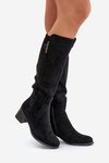 Knee High Heeled Boots Made of Eco Suede Black Izanae