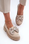Women's Leather Moccasins With Bow Laura Messi 2787 Beige