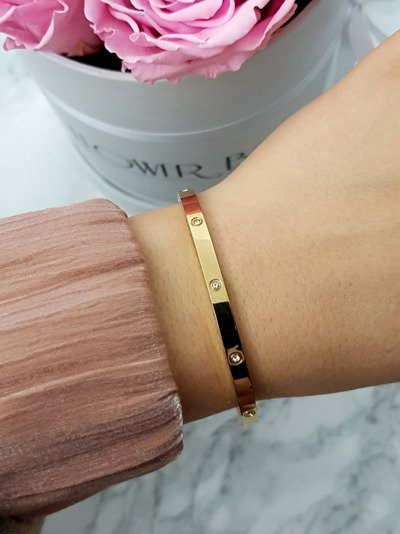 Women's Steel Bracelet With Zircons 4mm Gold Valerii