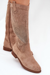 Boots With Perforated Shaft On Flat Heel S.Barski HY51-860 Beige