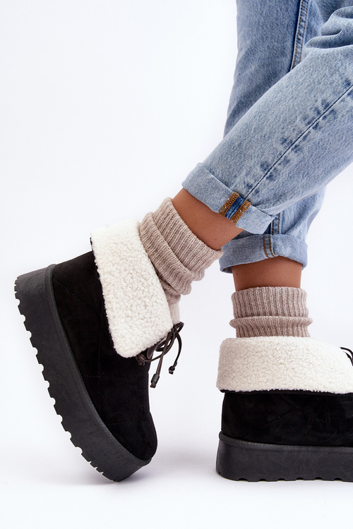 Platform Snow Boots With Fur Black Olimuka