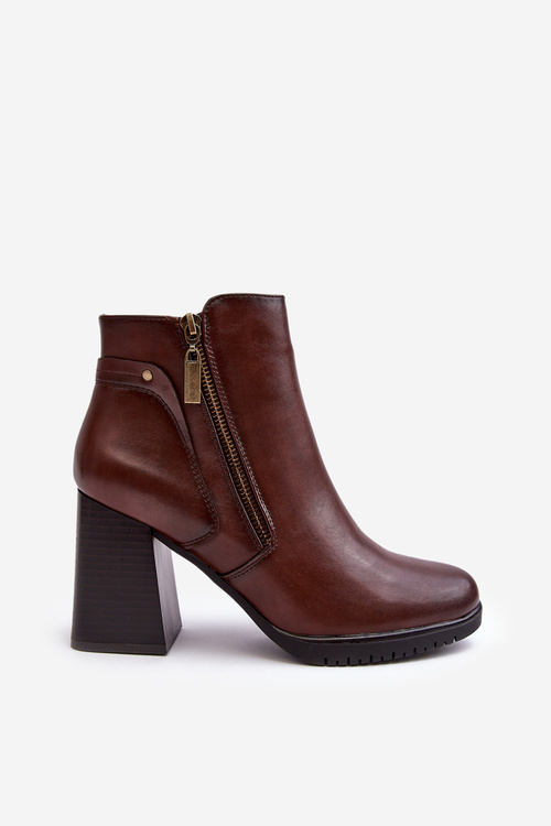 Women's Heeled Boots with Zippers Brown Ryelle