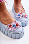 Leather Ballerinas On A Platform With Colorful Ornament Blue Ladette