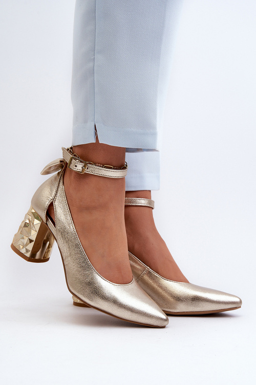 Czółenka Damskie Skórzane Kokardka Złote Maciejka 05059-25