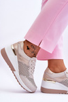 Buty Sportowe Damskie Skóra Ażurowe Jasnobeżowe Virginia