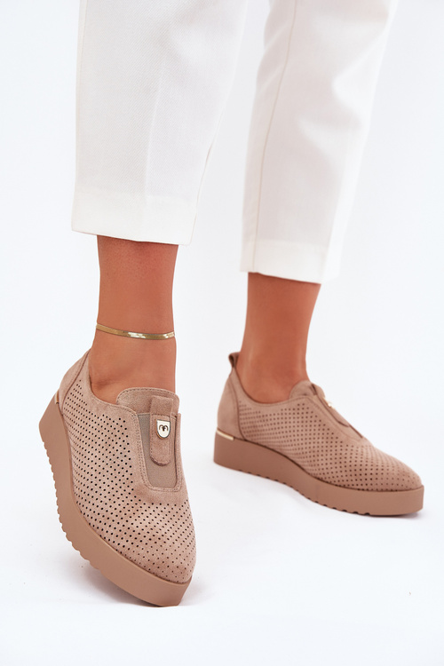 Womens Platform Shoes Made Of Eco Suede Dark Beige Aviara