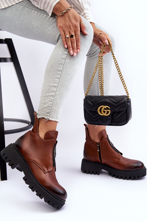 Women's Leather Boots with Ornament Brown Lusanna