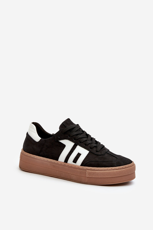 Black Leather Women's Platform Sneakers Zazoo N1095S2