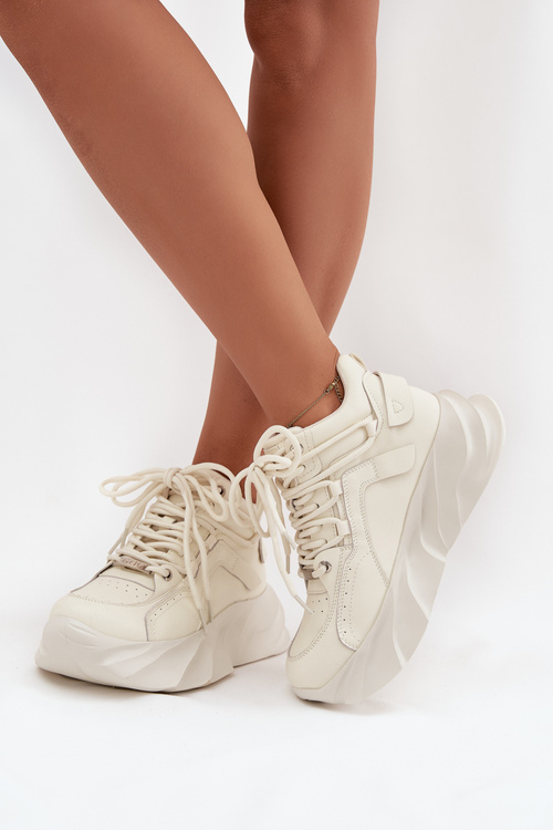 Skórzane Damskie Sneakersy Zgaszona Biel GOE SS2N4037