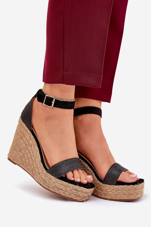 Women's Wedge Sandals With Braiding Black Adelio