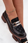 Leather Lacquered Ladies Moccasins With Separate Detail D&A MR52-173 Black