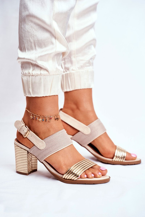 Sandals On A Block Heel Beige-Gold Emmy