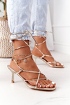 Lace-up High Heel Sandals With Square Toe Gold Runway