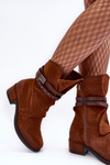 Women's Low Heel Boots With Straps Camel Thelereia