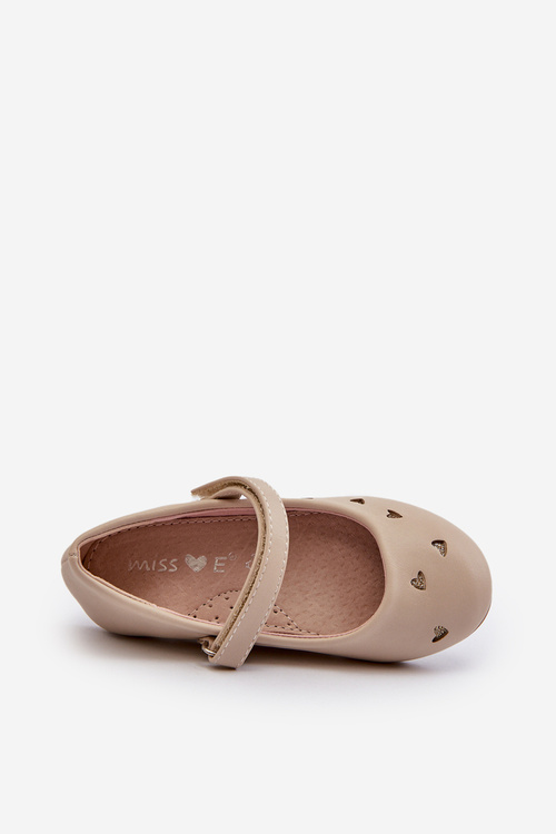 Children's Ballerina Flats with Hearts Velcro Fastening Beige Danaella