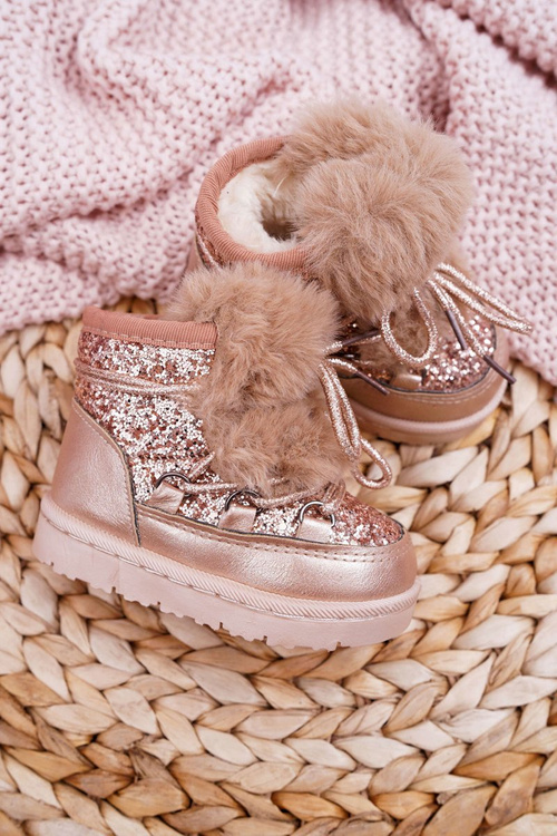 Children's Furry Snow Boots Champagne Minnie Mouse