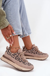 Suede Insulated Women's Sneakers on Platform Vinceza 66836 Leopard Beige