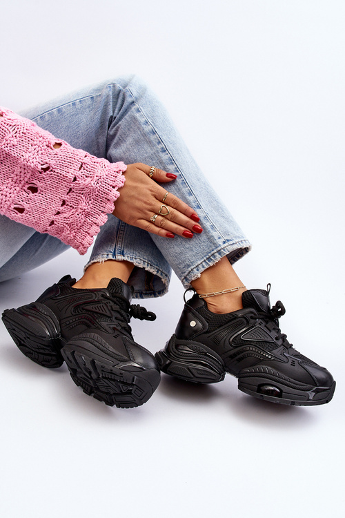 Sneakersy Damskie Masywna Platforma Czarne GOE NN2N4045