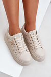 Perforated Sneakers With Gold Detail Beige Cassildi