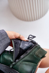 Botki Damskie Lekkie Ocieplane Platforma Koturn Ciemnozielone Savindria