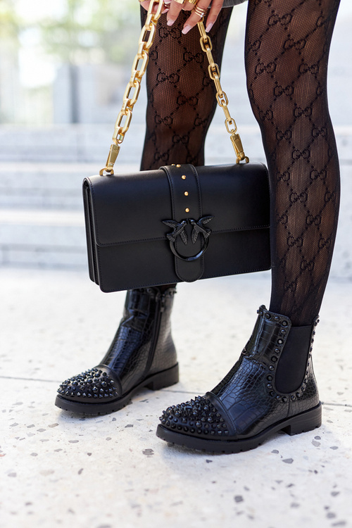 Boots With Rhinestones Black Monah