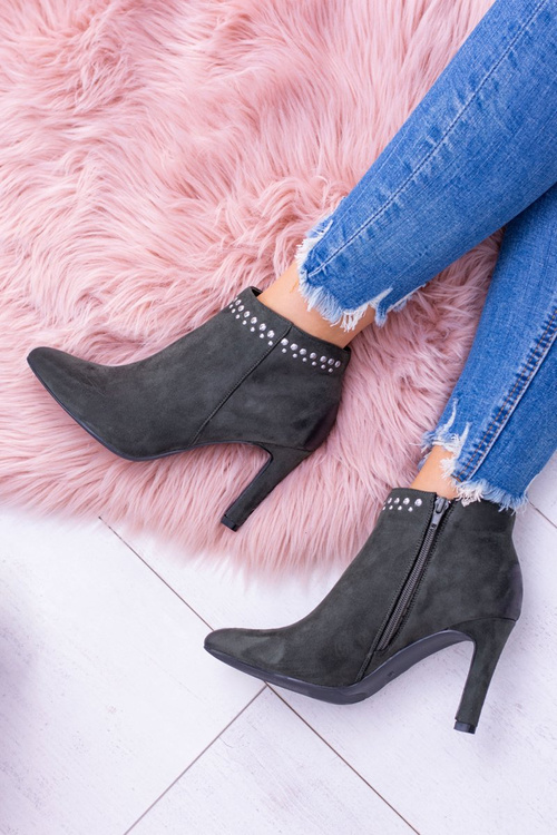 Damskie Oliwkowe Botki Na Szpilce Nity Bemi