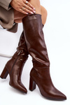Women's Knee-High Boots with Chunky Heel Brown Fiminna