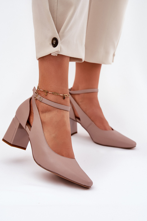 Leather Heels On A Block Heel Maciejka K6816-04 Beige