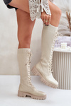 Women's Sock Boots with Laces on Flat Heel Beige Vamisha