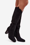 Women's Boots on Heel with Eco Suede Black Prisca