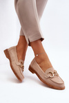 Women's Suede Moccasins with Beige Decoration Echonesa