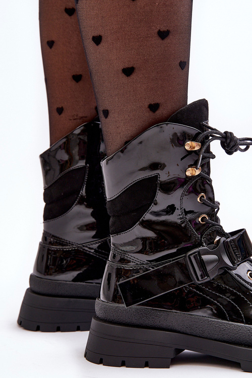 Women's Lacquered Platform Boots Nahili Black