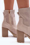 Women's Suede Aperture Ankle Boots On Heel Light Beige Lewski 3386