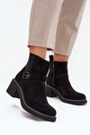 Women's Block Heel Ankle Boots with Buckle Black Nymera