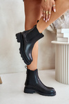 Leather Ankle Boots With Decorative Chain Insulated D&A JC42-86 Black