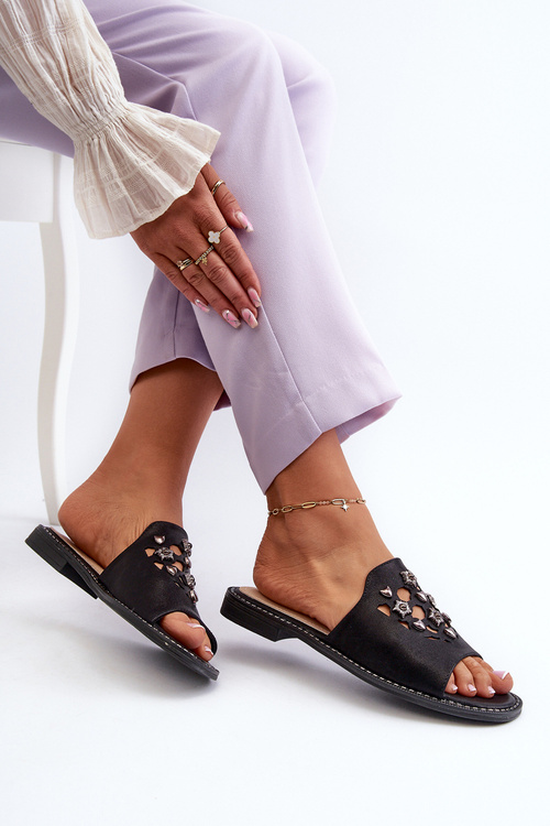 Shiny Women's Sandals With Decorations S.Barski KV27-063 Black