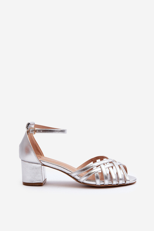 Women's Sandals in Faux Leather with Low Heel Silver Monsha