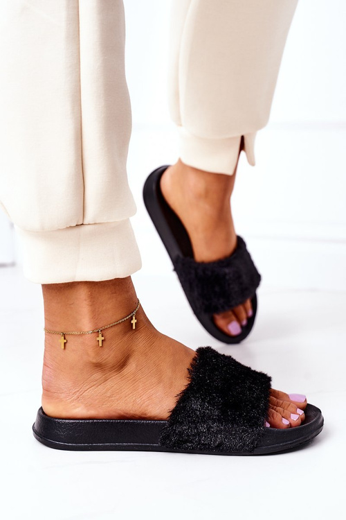 Rubber Slippers With Eco Fur Black Emery
