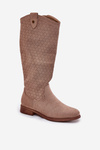 Flat Heeled Boots With Perforated Pattern Beige S.Barski HY51-062
