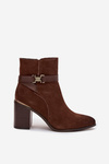 Women's ankle boots made of natural suede with heel lined Sergio Leone BT25384-S Brown