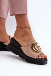 Ladies Slippers Made Of Eco Suede On Wedge And Platform With Golden Decoration Vinceza 58295 Beige