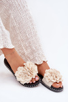 Women's Slippers With Fabric Flowers Beige Elachase